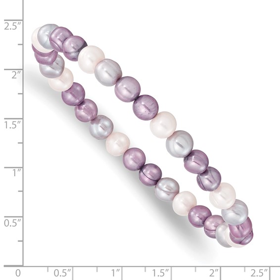 "6-7mm White, Lavender and Grey Semi-Round Freshwater Cultured Pearl Stretch Bracelet"