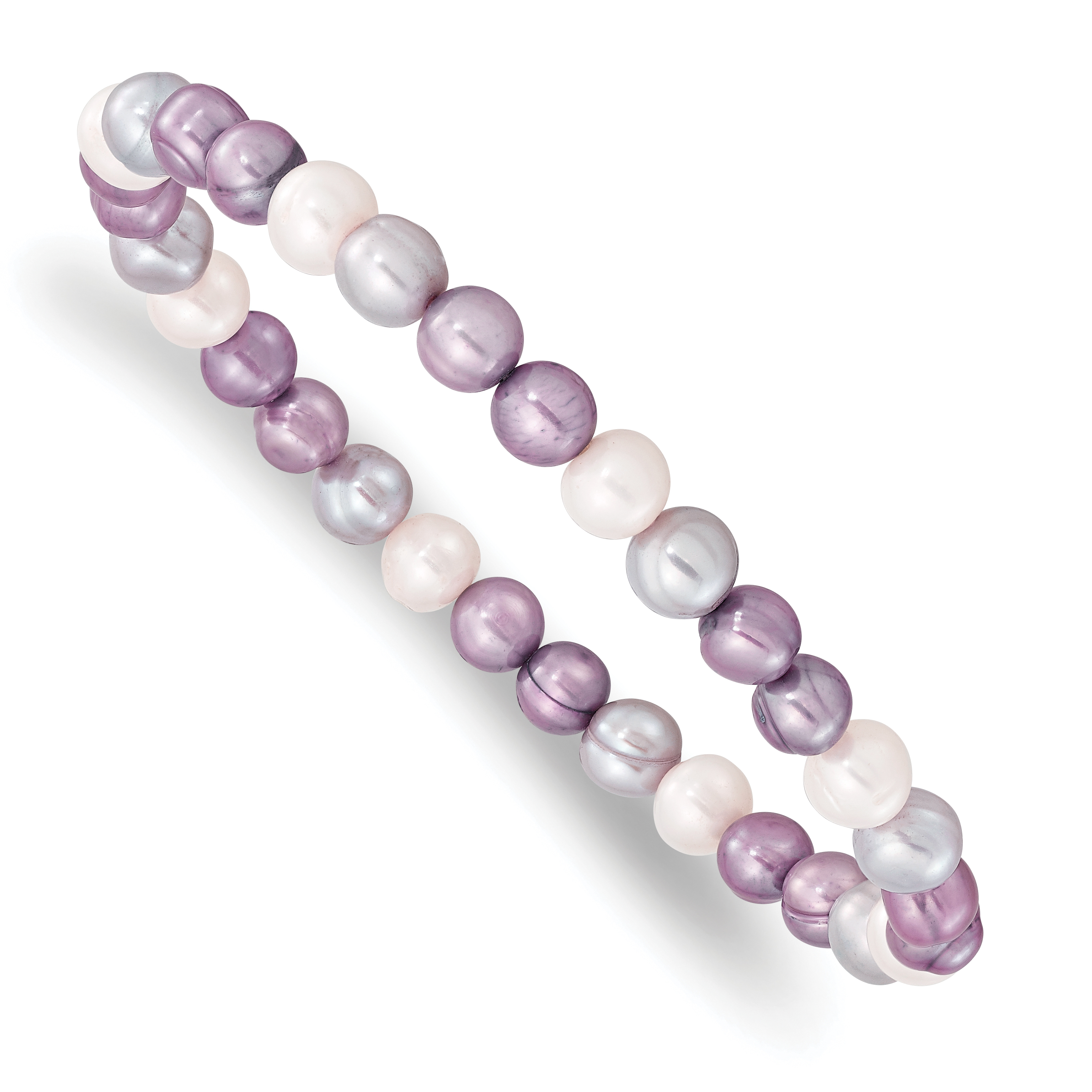 6-7mm White, Lavender and Grey Semi-Round Freshwater Cultured Pearl Stretch Bracelet (QH5643)