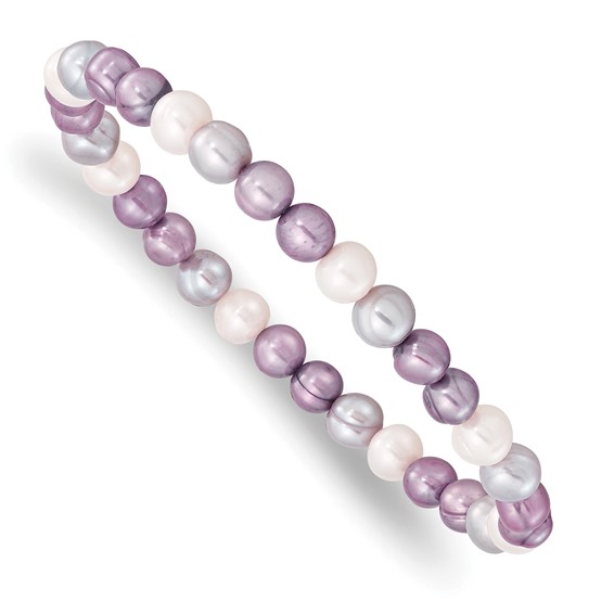 "6-7mm White, Lavender and Grey Semi-Round Freshwater Cultured Pearl Stretch Bracelet"