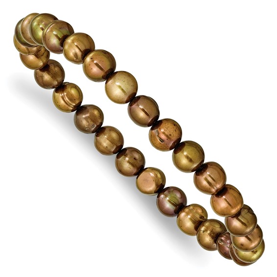 "6-7mm Green, Grey, White, Black and Brown Semi-Round Freshwater Cultured Pearl 5-piece Stretch Bracelet Set "