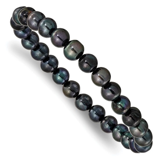 "6-7mm Green, Grey, White, Black and Brown Semi-Round Freshwater Cultured Pearl 5-piece Stretch Bracelet Set "