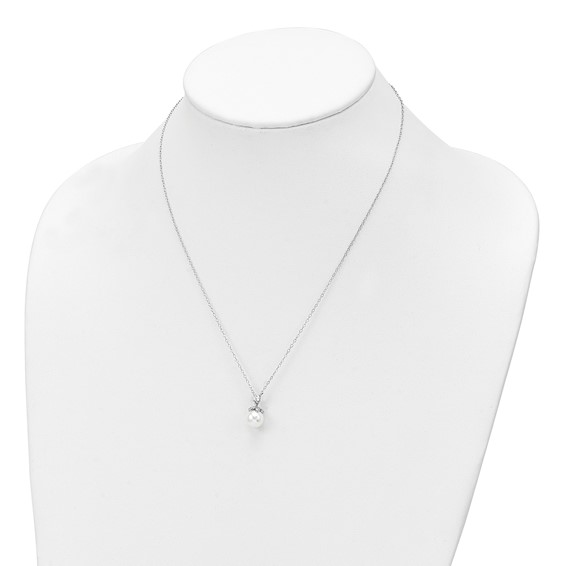 Sterling Silver Rhodium-plated CZ and Glass Bead Necklace