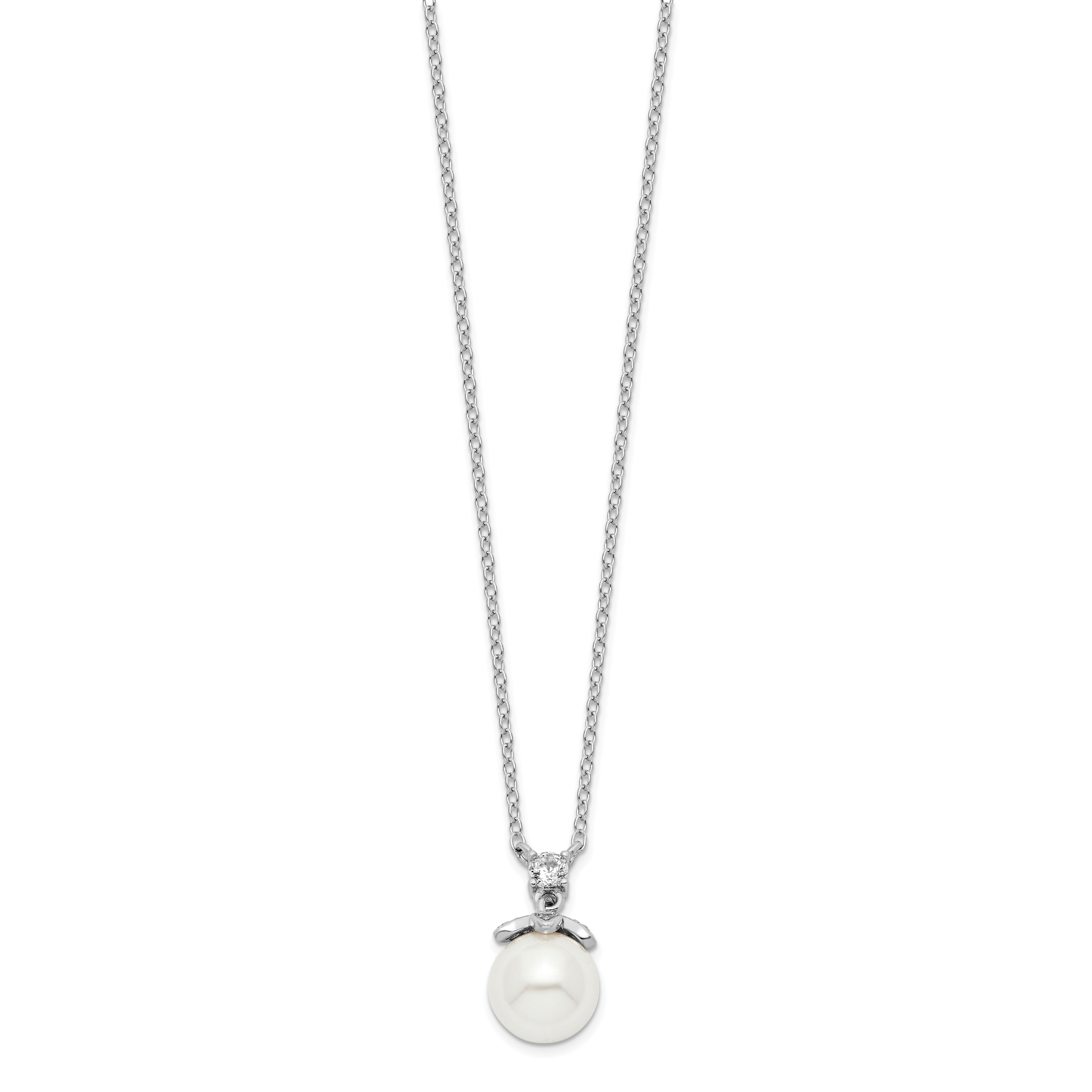 Sterling Silver Rhodium-plated CZ and Glass Bead Necklace (QH5656-18)
