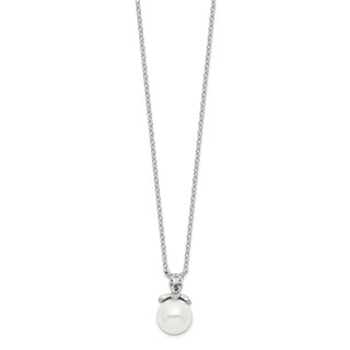 Sterling Silver Rhodium-plated CZ and Glass Bead Necklace