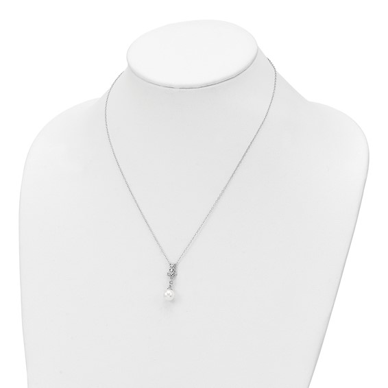 Sterling Silver Rhodium-plated CZ and Glass Bead Necklace