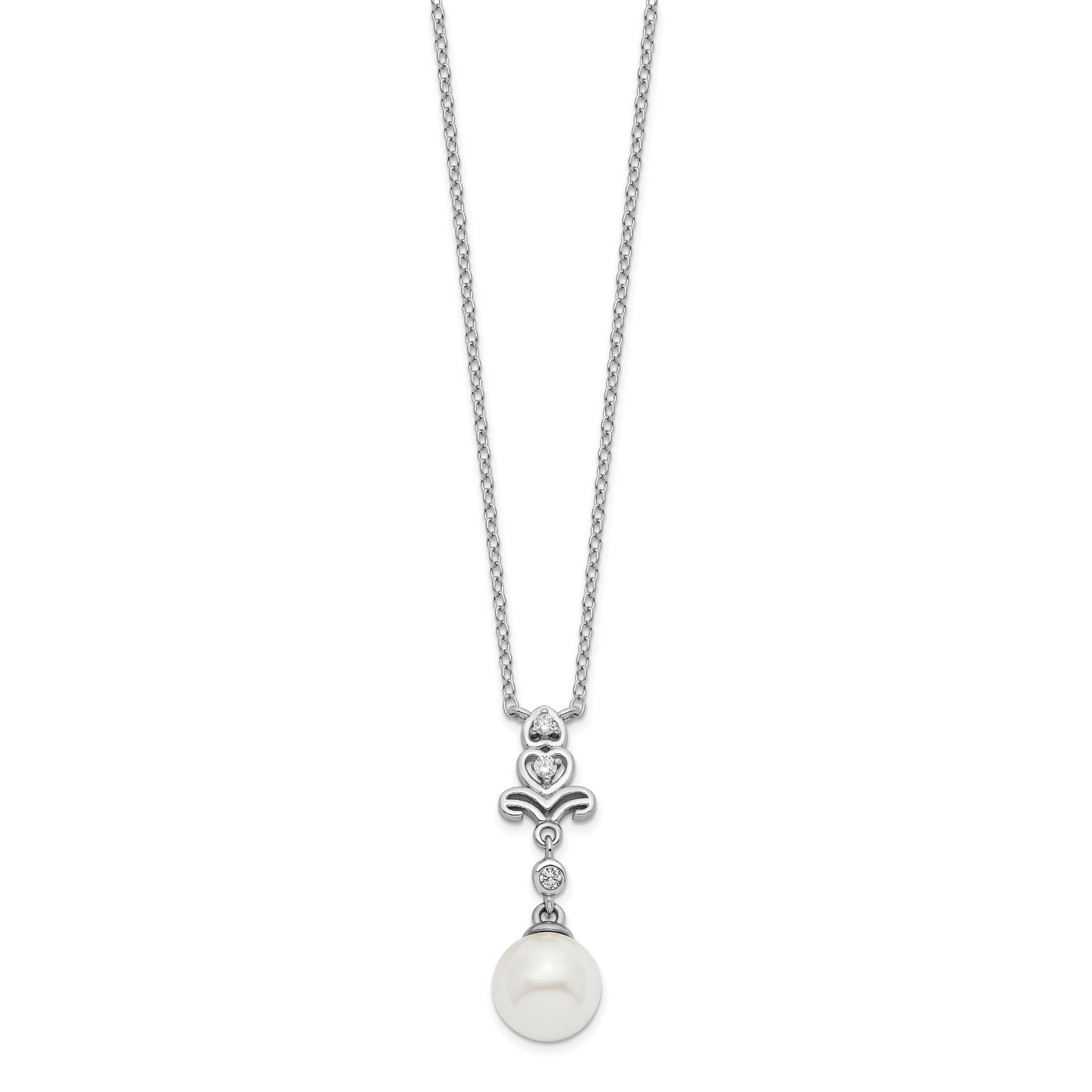 Sterling Silver Rhodium-plated CZ and Glass Bead Necklace (QH5657-18)