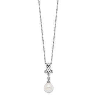 Sterling Silver Rhodium-plated CZ and Glass Bead Necklace