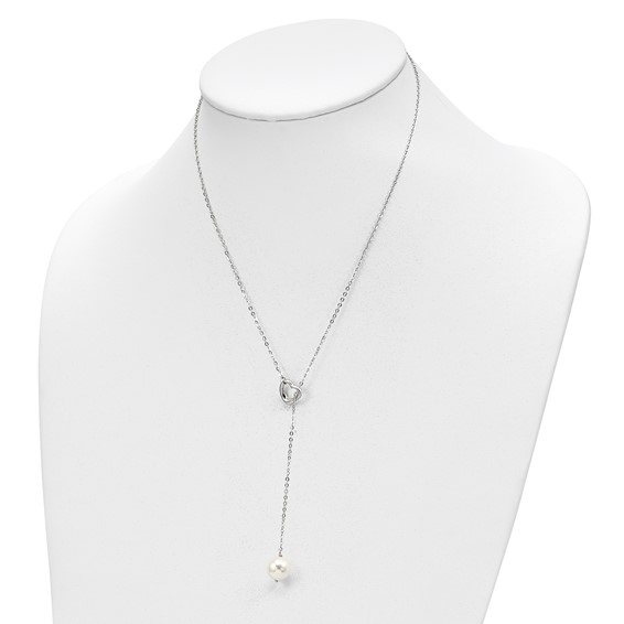 Sterling Silver Rhodium-plated 10-11mm White Round Imitation Shell Pearl Heart 18 inch Necklace
