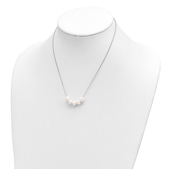 Sterling Silver Rhodium-plated 7-8mm White Near-Round Freshwater Cultured Pearl 17 inch Necklace