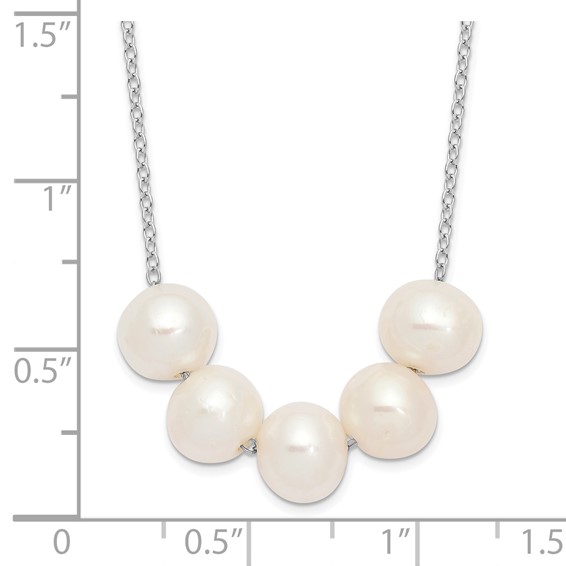 Sterling Silver Rhodium-plated 7-8mm White Near-Round Freshwater Cultured Pearl 17 inch Necklace