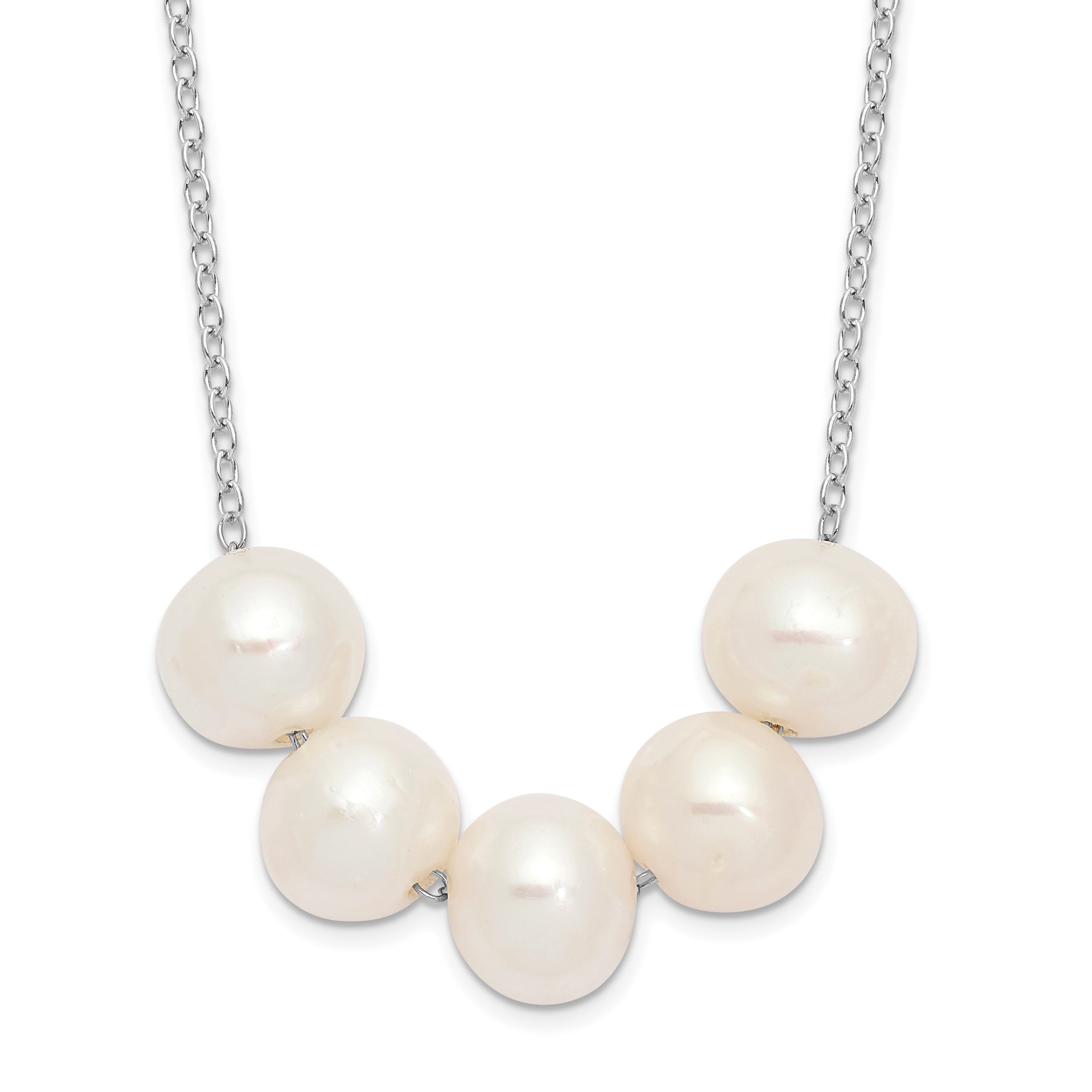 Sterling Silver Rhodium-plated 7-8mm White Near-Round Freshwater Cultured Pearl 17 inch Necklace (QH5668-17)