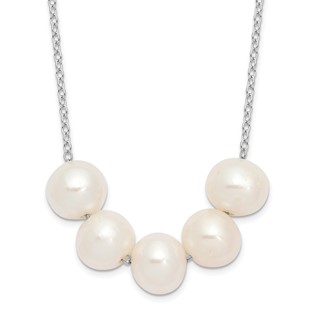 Sterling Silver Rhodium-plated 7-8mm White Near-Round Freshwater Cultured Pearl 17 inch Necklace