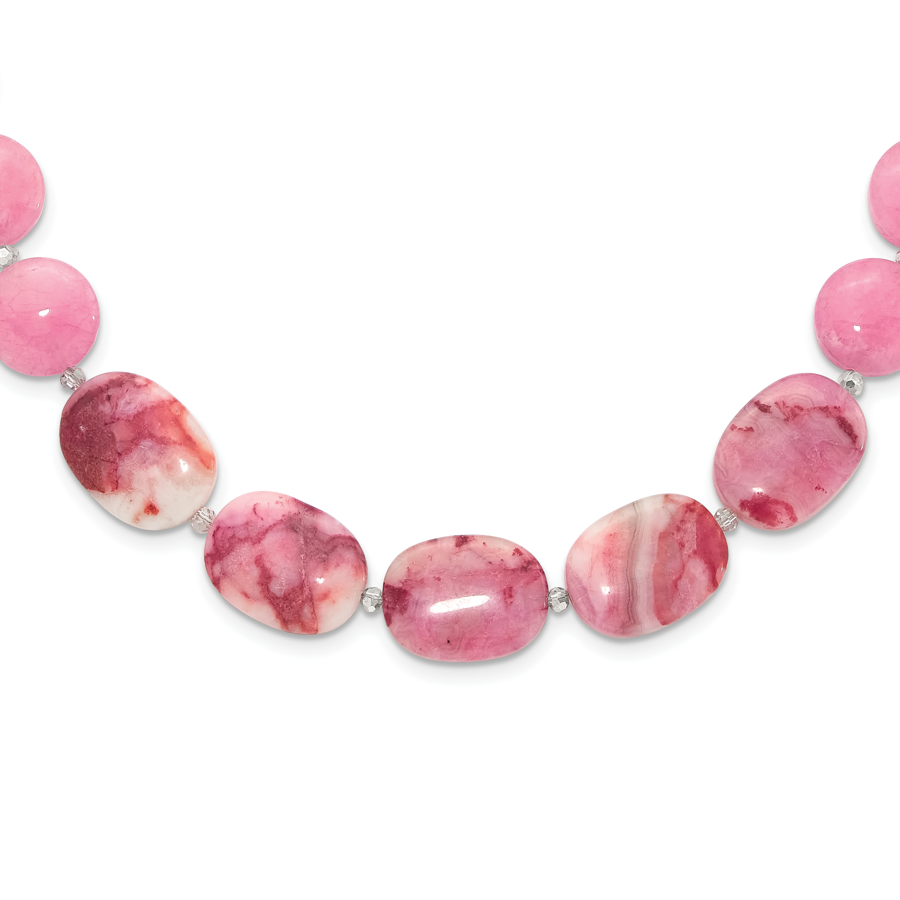 Sterling Silver Pink Agate, Pink/Jade/Rose Quartz/Crystal Necklace (QH5670-24.25)