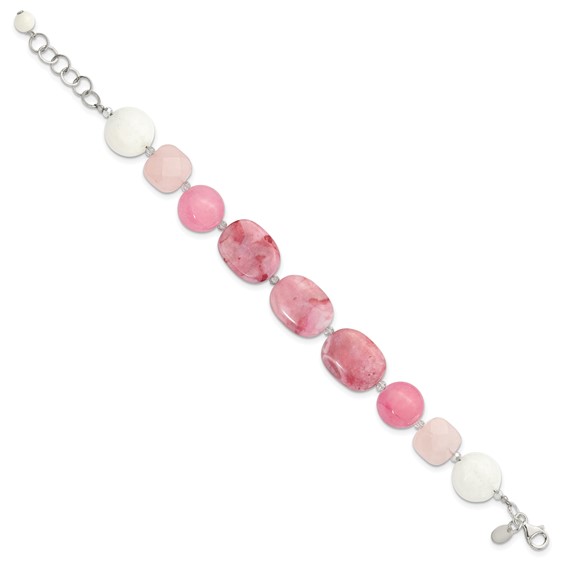 Sterling Silver Pink Agate, Pink/Jade/Rose Quartz/Crystal Bracelet