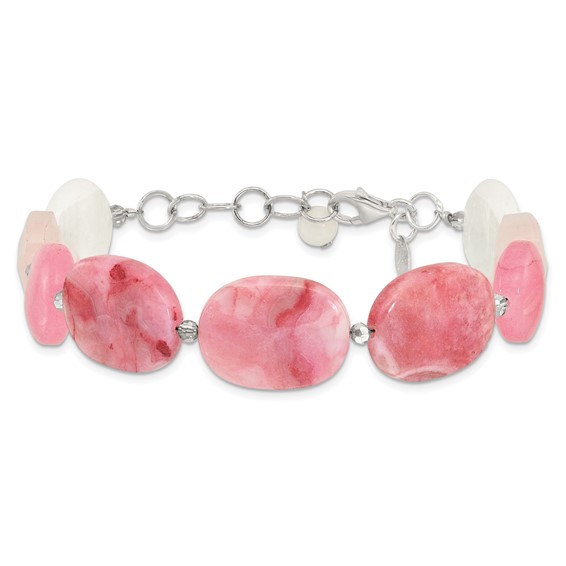 Sterling Silver Pink Agate, Pink/Jade/Rose Quartz/Crystal Bracelet