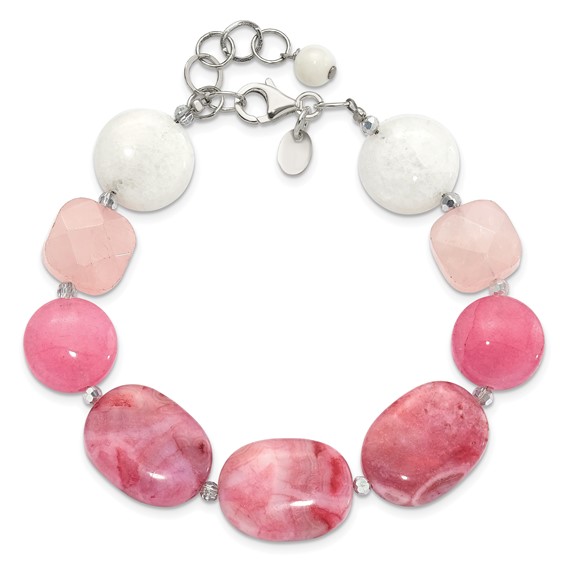 Sterling Silver Pink Agate, Pink/Jade/Rose Quartz/Crystal Bracelet