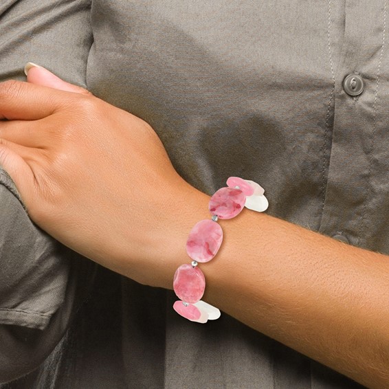 Sterling Silver Pink Agate, Pink/Jade/Rose Quartz/Crystal Bracelet