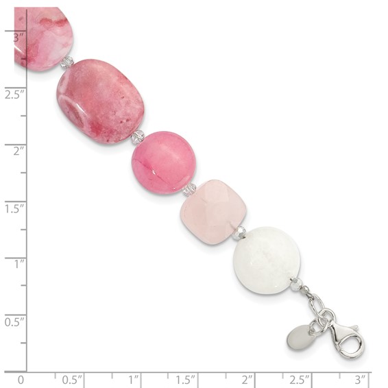 Sterling Silver Pink Agate, Pink/Jade/Rose Quartz/Crystal Bracelet