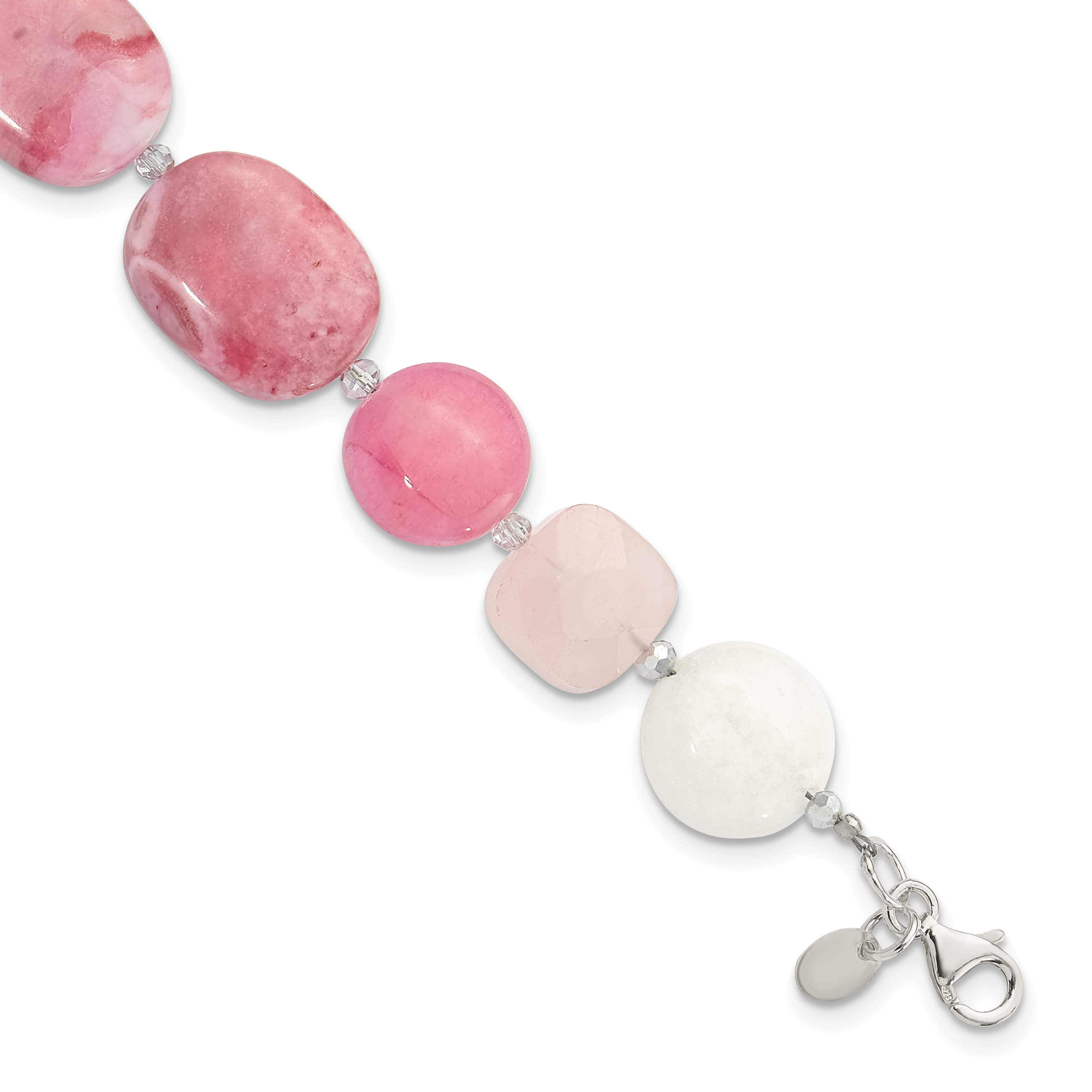 Sterling Silver Pink Agate, Pink/Jade/Rose Quartz/Crystal Bracelet (QH5670-8.5)