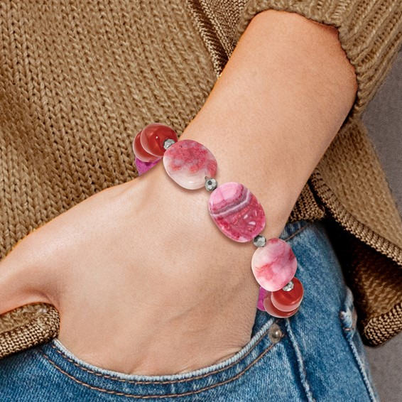 Sterling Silver Multi Stone 8in  w/1in ext Bracelet