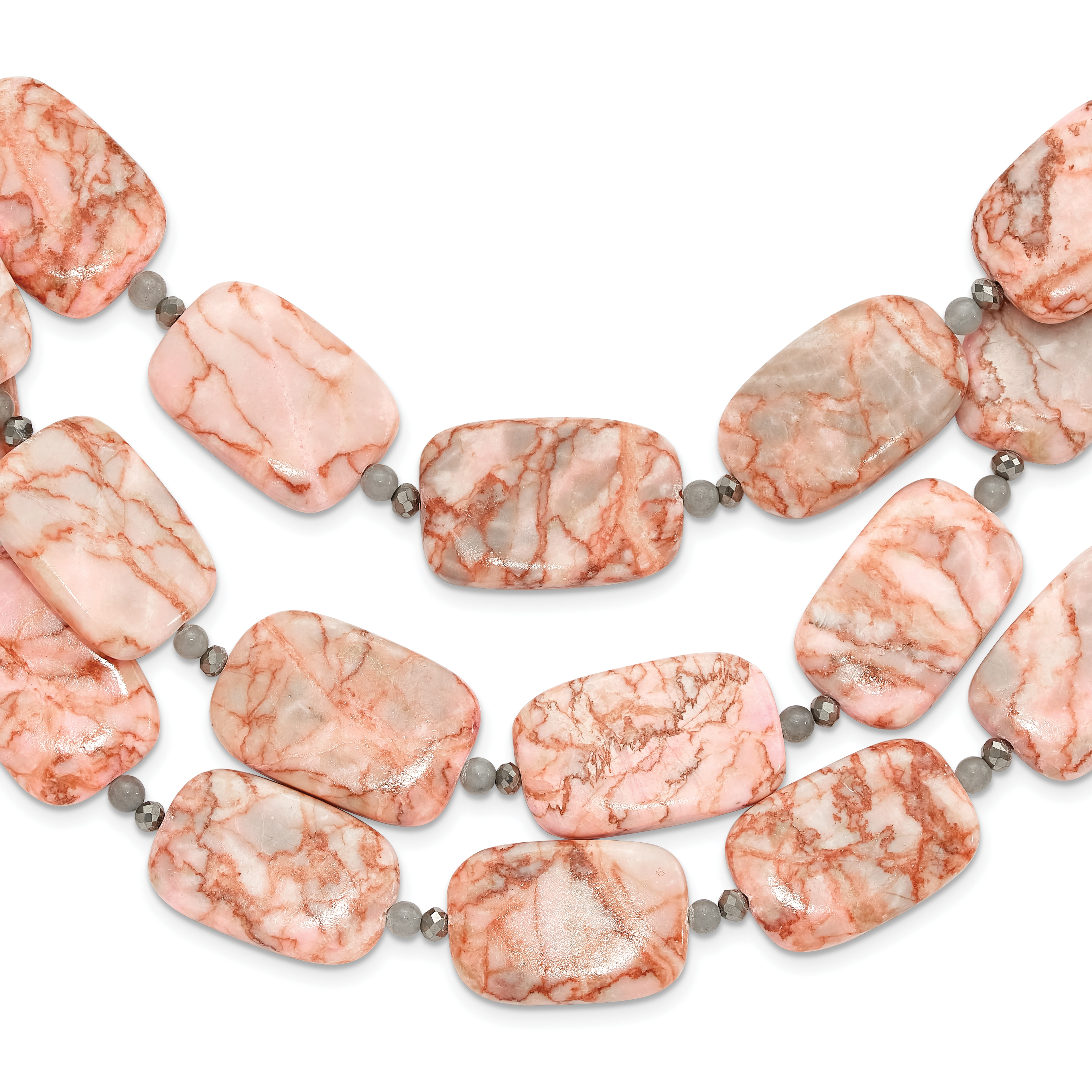 Sterling Silver Jasper, Quartz and Crystal 3 Strand 2in ext Necklace (QH5672-18)