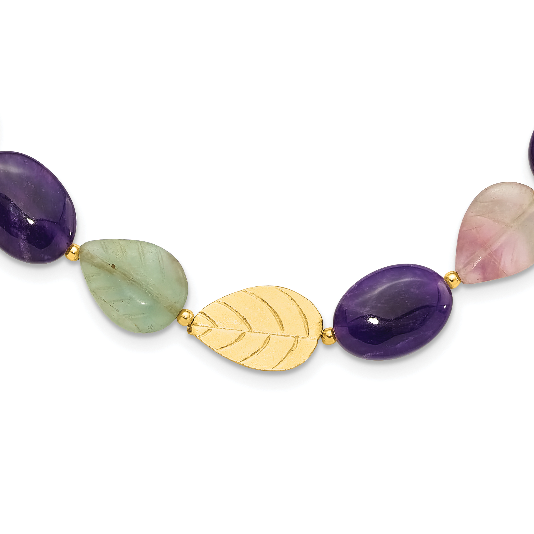 Sterling Silver Gold-plated Amethyst/Fluorite/Jade 2in ext. Necklace (QH5673-18.5)