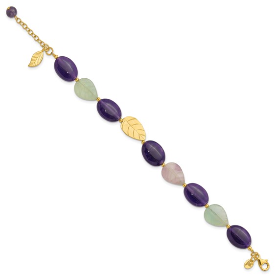 Sterling Silver Gold-plated Amethyst/Fluorite/Jade 1in ext. Bracelet