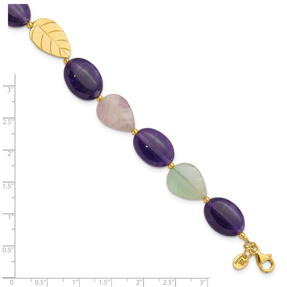 Sterling Silver Gold-plated Amethyst/Fluorite/Jade 1in ext. Bracelet