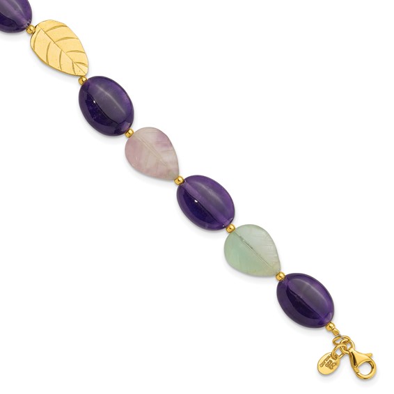 Sterling Silver Gold-plated Amethyst/Fluorite/Jade 1in ext. Bracelet