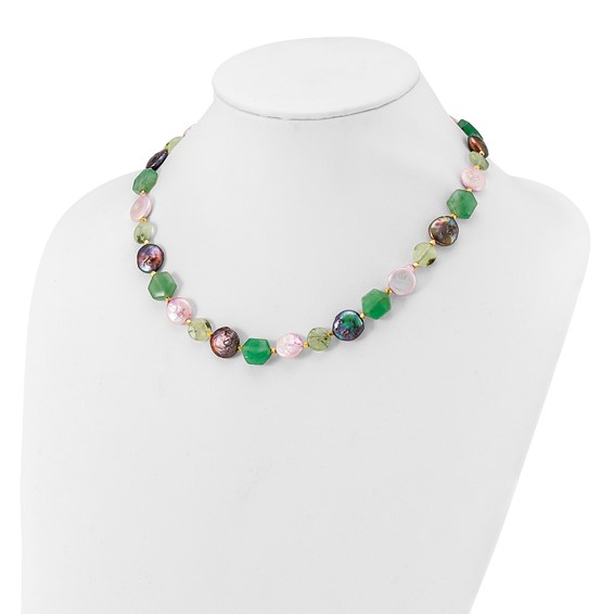 Sterling Silver Gold-plated FWC Pearl/Multi Stone w/2in ext Necklace