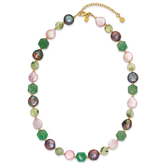 Sterling Silver Gold-plated FWC Pearl/Multi Stone w/2in ext Necklace