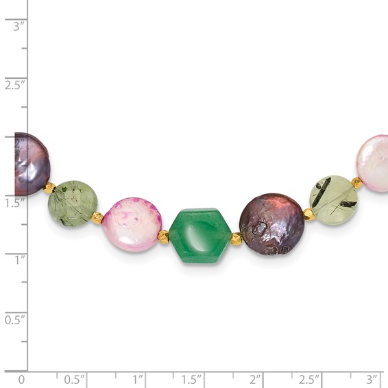 Sterling Silver Gold-plated FWC Pearl/Multi Stone w/2in ext Necklace