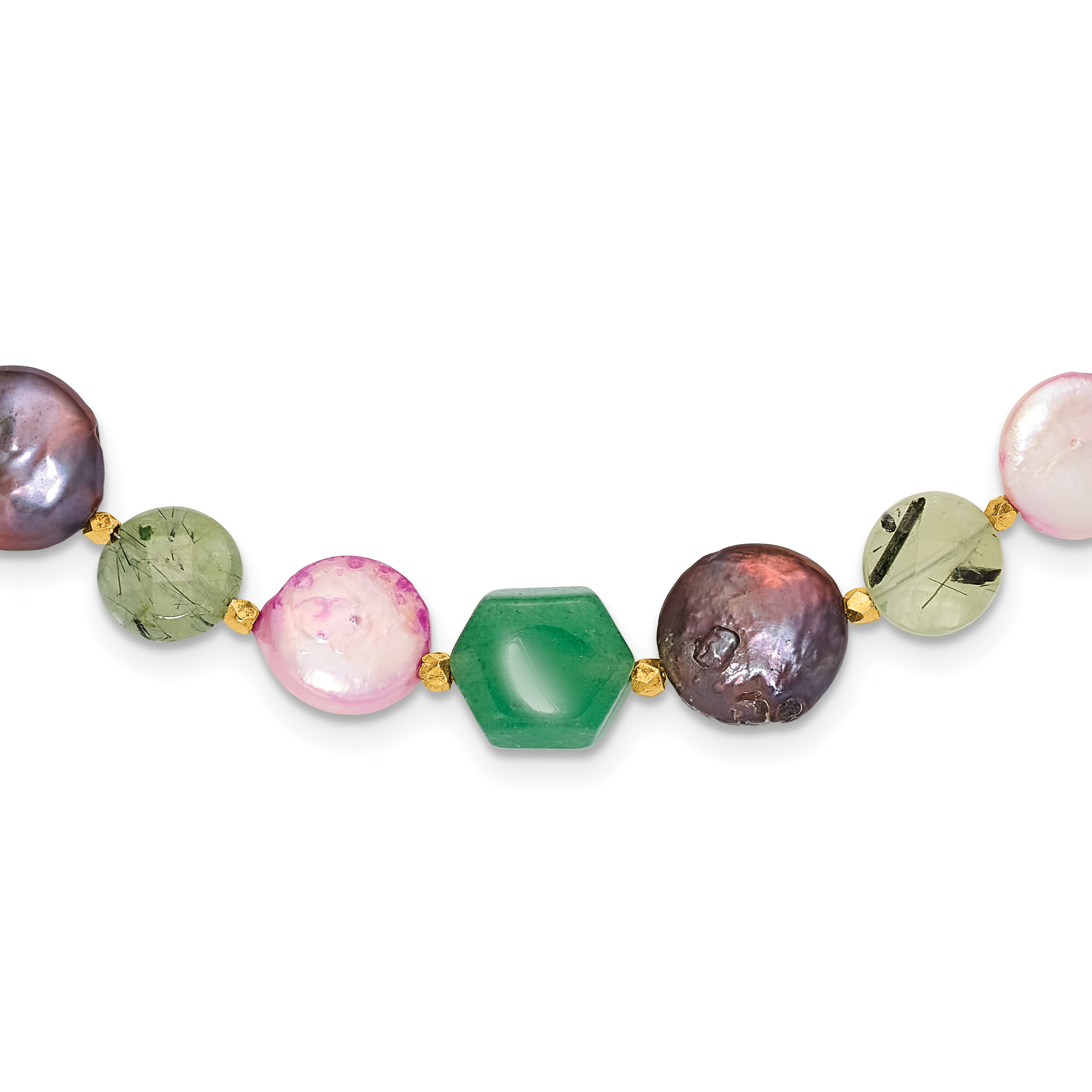 Sterling Silver Gold-plated FWC Pearl/Multi Stone w/2in ext Necklace (QH5674-18.5)