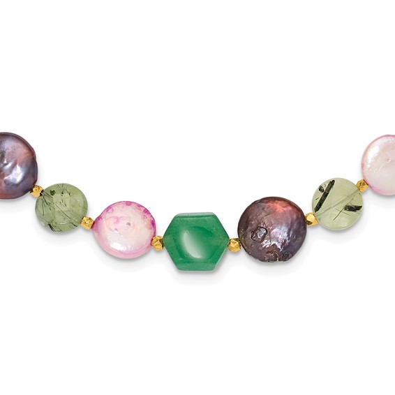 Sterling Silver Gold-plated FWC Pearl/Multi Stone w/2in ext Necklace