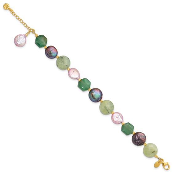 Sterling Silver Gold-plated FWC Pearl/Multi Stone w/1in ext. Bracelet