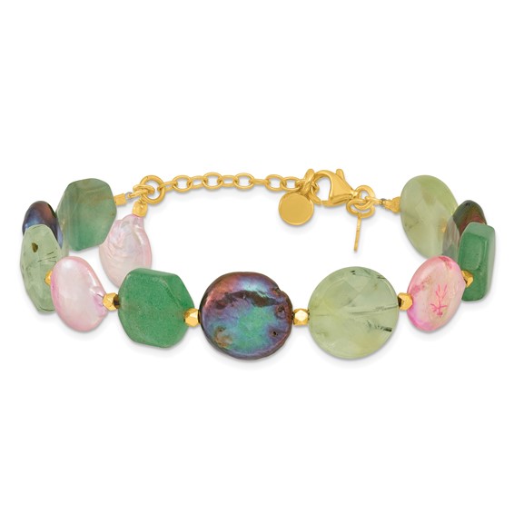 Sterling Silver Gold-plated FWC Pearl/Multi Stone w/1in ext. Bracelet