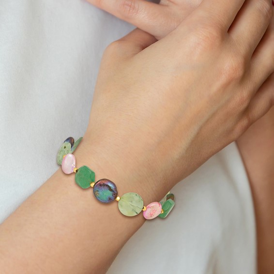 Sterling Silver Gold-plated FWC Pearl/Multi Stone w/1in ext. Bracelet