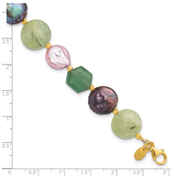 Sterling Silver Gold-plated FWC Pearl/Multi Stone w/1in ext. Bracelet