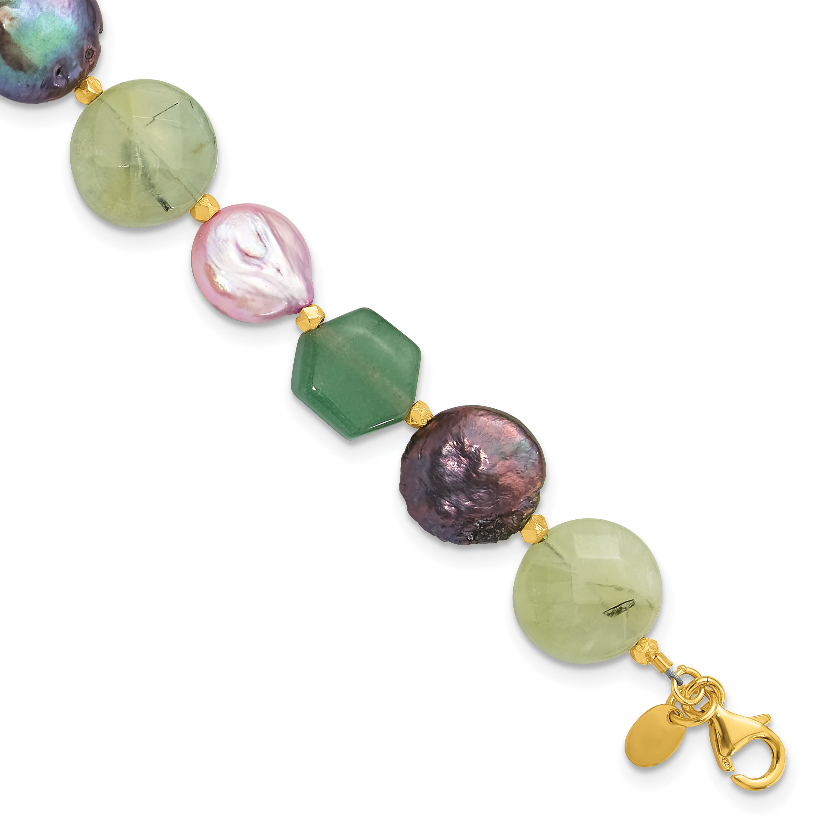 Sterling Silver Gold-plated FWC Pearl/Multi Stone w/1in ext. Bracelet (QH5674-7.5)