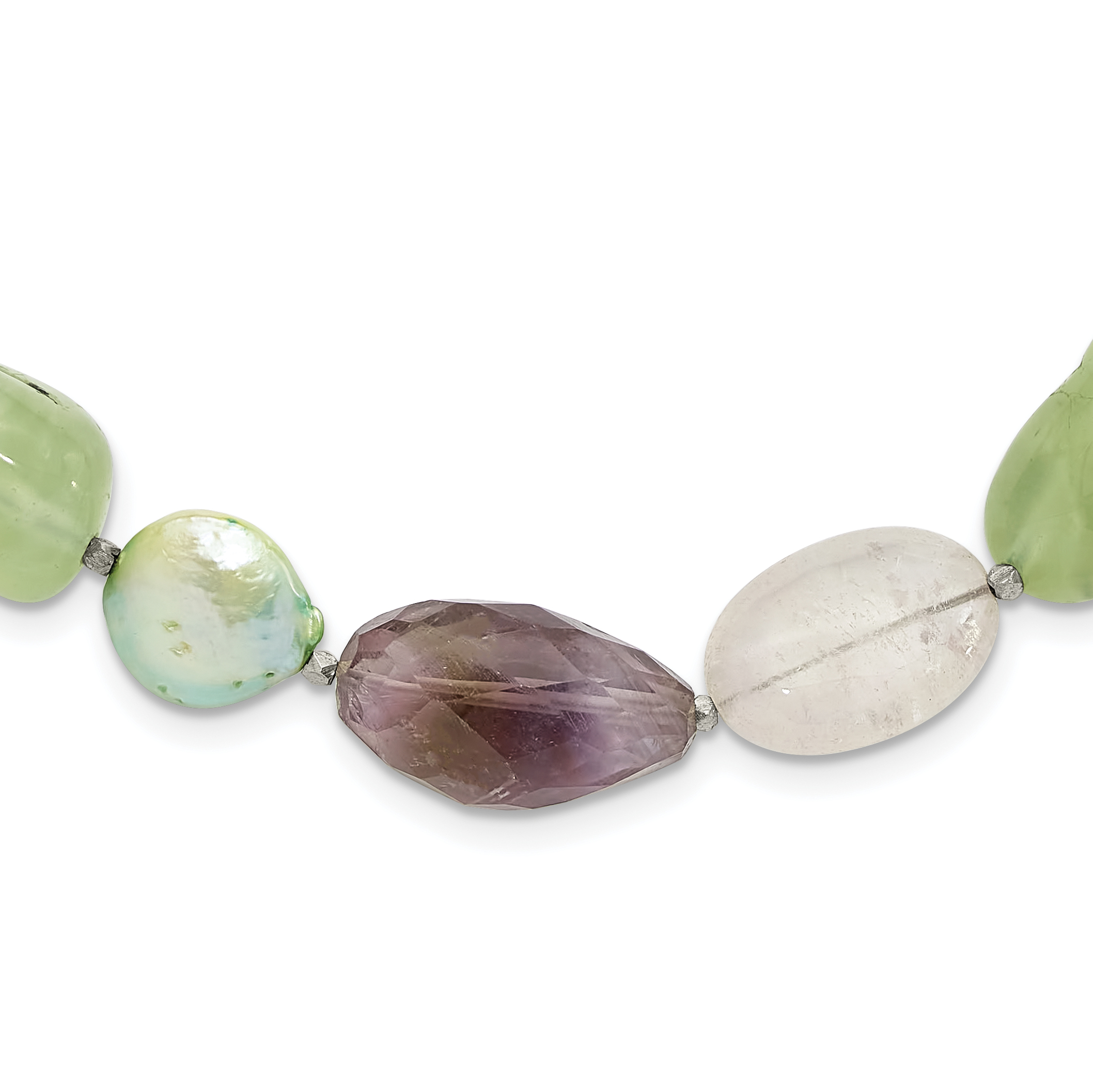 Sterling Silver Amethyst, Green Pearl and Prehnite 2in ext Necklace (QH5675-18)