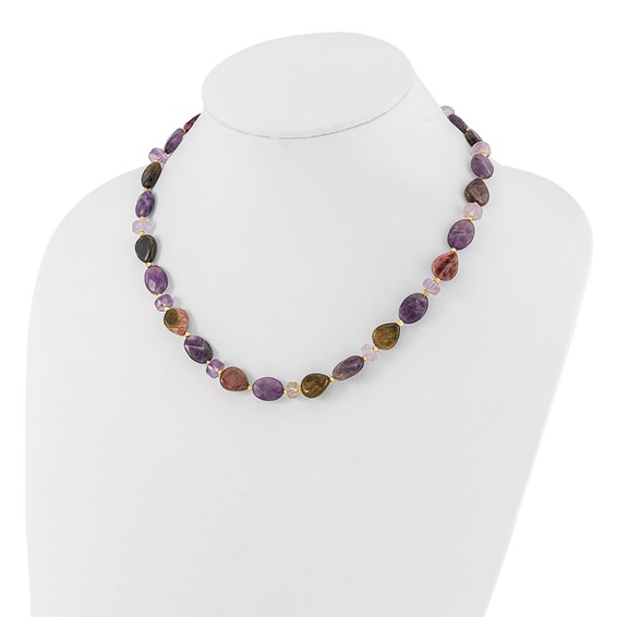 Sterling Silver Gold-plated Amethyst/Tourmaline 2in ext Necklace