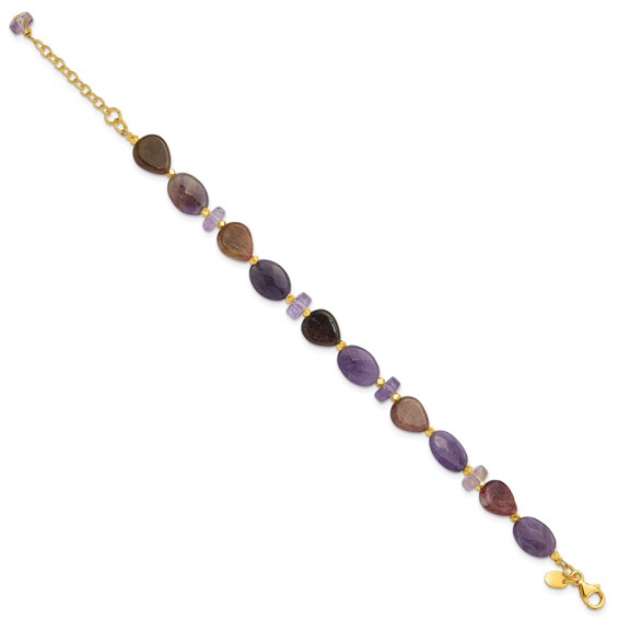 Sterling Silver Gold-plated Amethyst/Tourmaline w/1in ext Bracelet