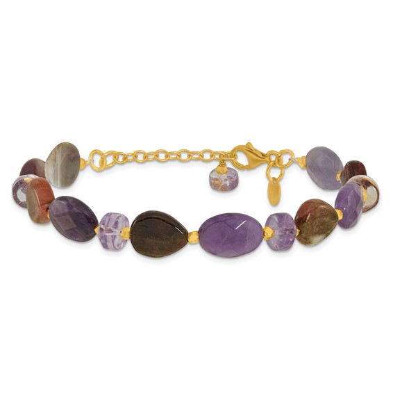 Sterling Silver Gold-plated Amethyst/Tourmaline w/1in ext Bracelet