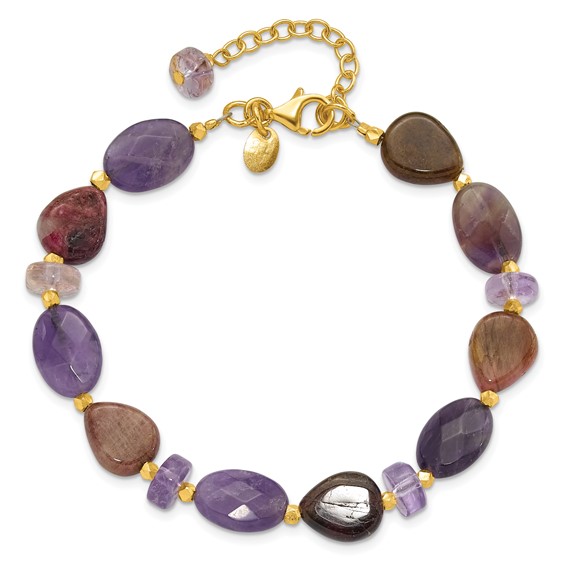 Sterling Silver Gold-plated Amethyst/Tourmaline w/1in ext Bracelet