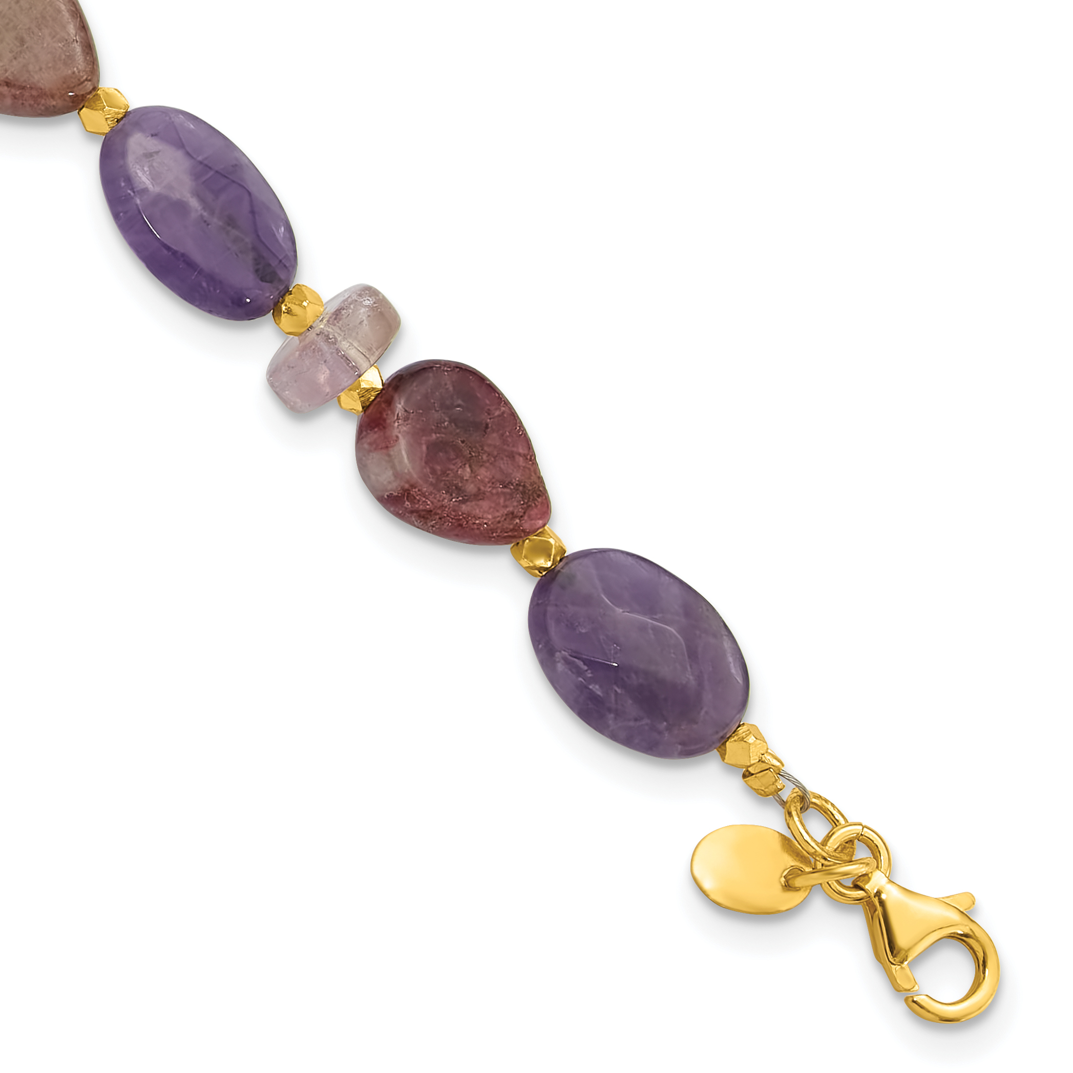 Sterling Silver Gold-plated Amethyst/Tourmaline w/1in ext Bracelet (QH5676-8)