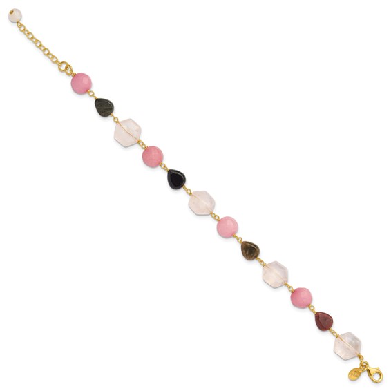 Sterling Silver Gold-plated Multi Stone 8.5in w/1in ext Bracelet