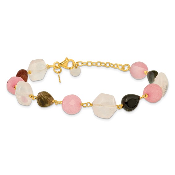 Sterling Silver Gold-plated Multi Stone 8.5in w/1in ext Bracelet