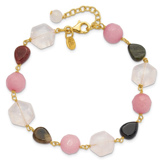 Sterling Silver Gold-plated Multi Stone 8.5in w/1in ext Bracelet