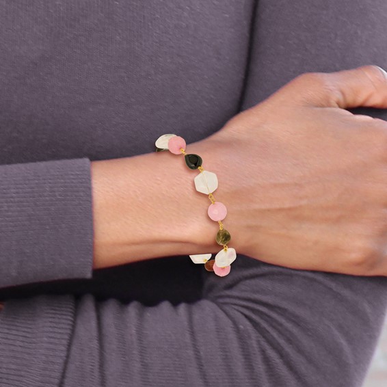 Sterling Silver Gold-plated Multi Stone 8.5in w/1in ext Bracelet