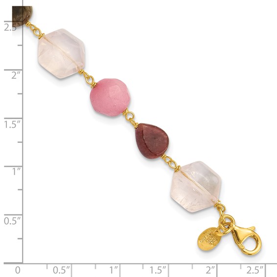 Sterling Silver Gold-plated Multi Stone 8.5in w/1in ext Bracelet